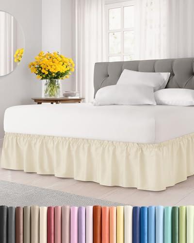 Wrap Around Dust Ruffle Bed Skirt, Queen Size - 12 Inch Drop, Off White