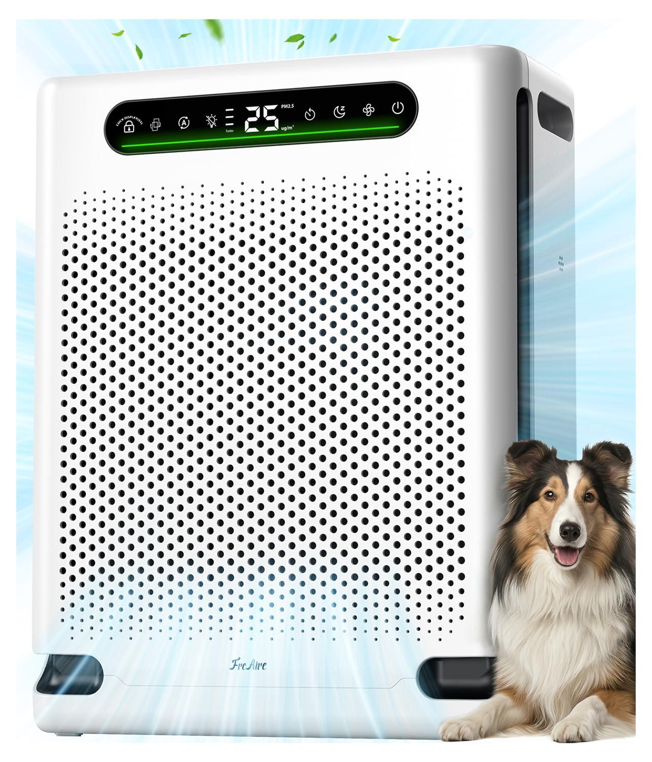 FreAire Air Purifiers for Home Large Room Up to 2600 Ft², HAP605, White | HEPA Air Purifier with Washable Filter and Real-Time PM2.5 Display, 20 dB Sleep Mode, Turbo Mode for Pet Hair, Dust & Smoke
